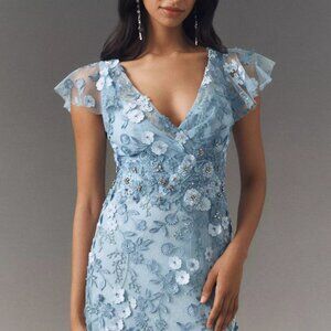 NWT Mac Duggal Flutter-Sleeve Formal Appliqué Maxi Dress / Size 8